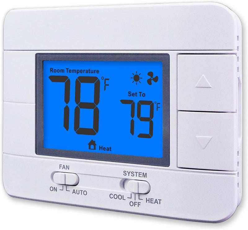 Aowel Non Programmable Thermostat for Home 1 Heat/ 1 Cool Single-Stage System, with Room Temperature Monitor (LCD Blue Backlit Screen) - Image 1